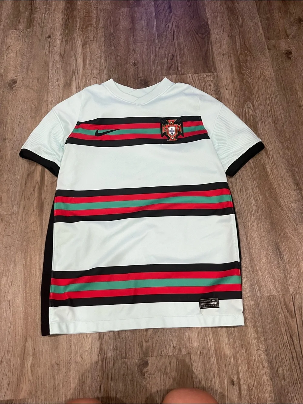 Nike Kids Light Blue Soccer Jersey with Red & Green Stripes